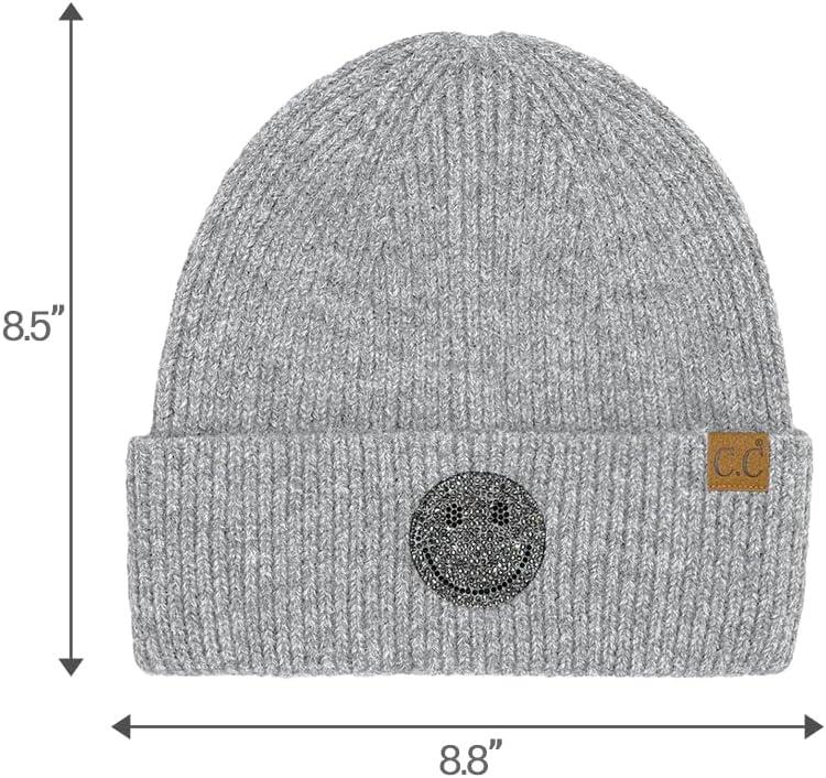 imageCC American Flag Rhinestone Beanie for Women Unisex  Sustainable Recycled Yarn Stretchable Soft Warm Knit Winter Skully HatSmilelt Grey