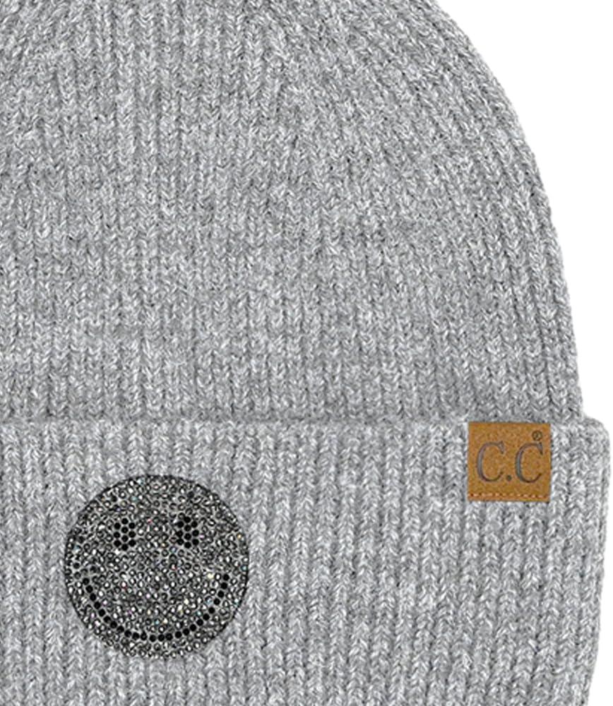 imageCC American Flag Rhinestone Beanie for Women Unisex  Sustainable Recycled Yarn Stretchable Soft Warm Knit Winter Skully HatSmilelt Grey