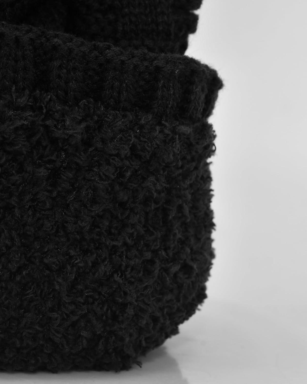 imageCC Beanie Fuzzy Fleece Lining Warm Oversized Chunky Soft Stretchy Ribbed Slouchy Knit Hat with Visor BrimBlack