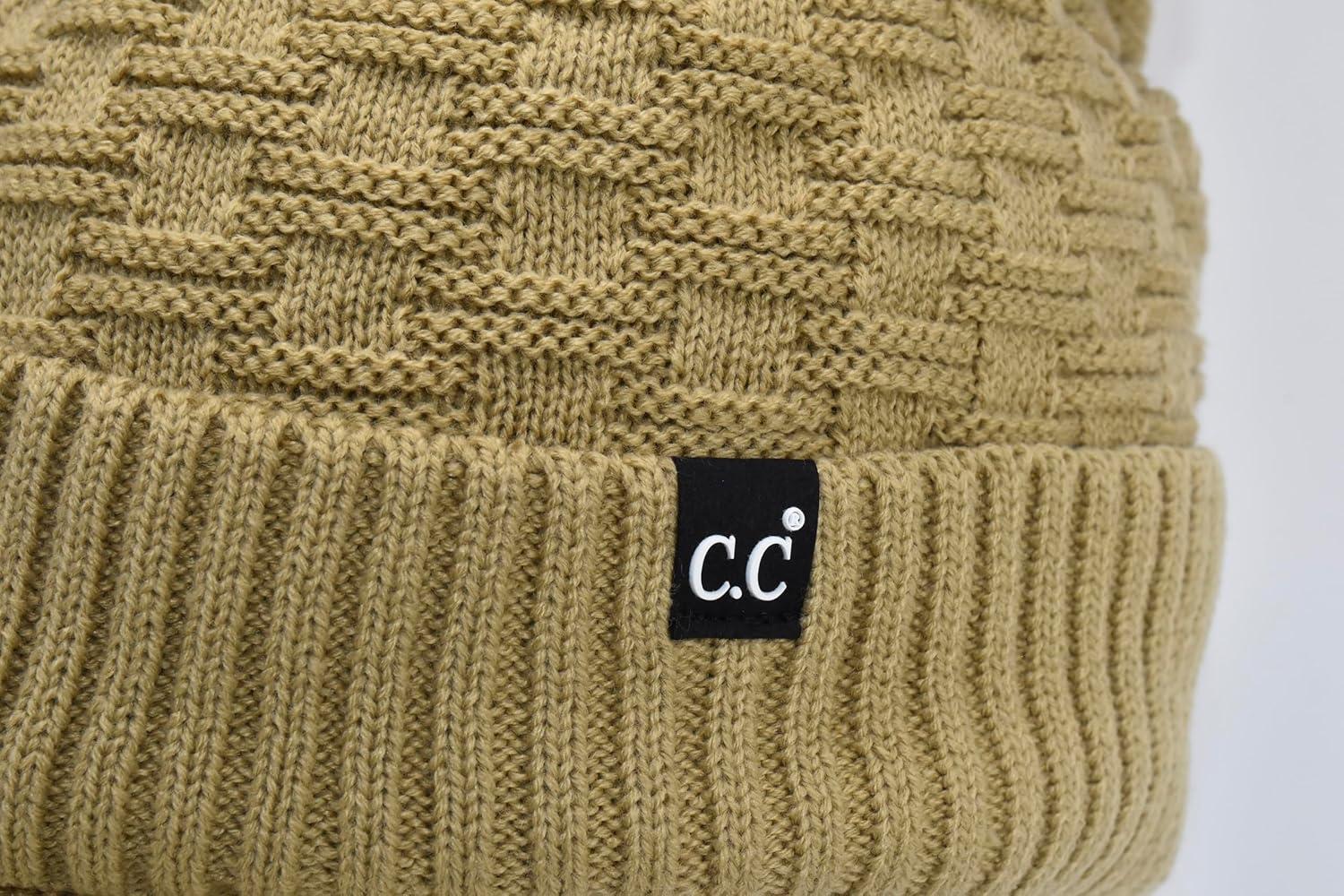 imageCC Beanie Fuzzy Fleece Lining Warm Oversized Chunky Soft Stretchy Ribbed Slouchy Knit Hat with Visor BrimCamel