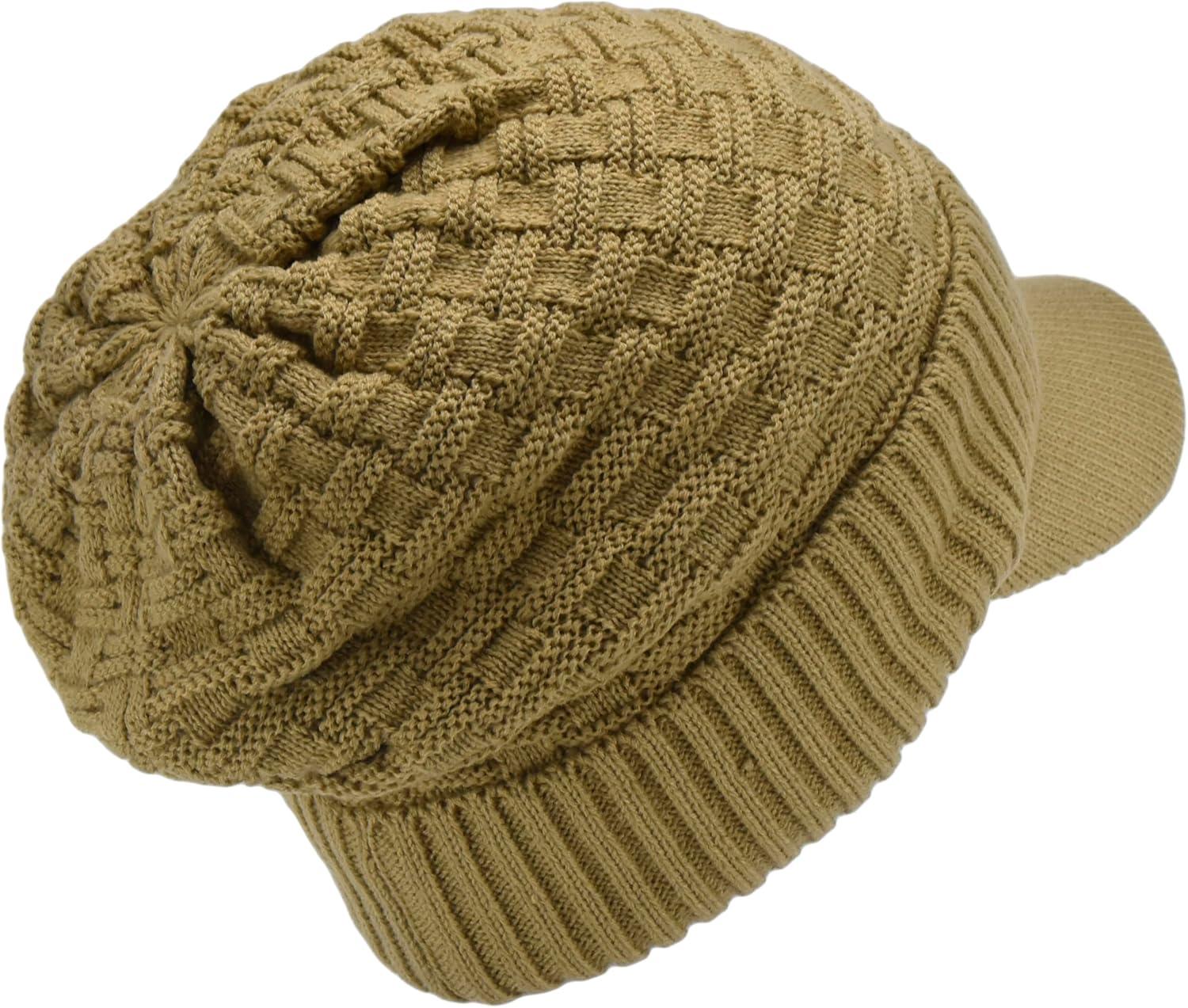 imageCC Beanie Fuzzy Fleece Lining Warm Oversized Chunky Soft Stretchy Ribbed Slouchy Knit Hat with Visor BrimCamel