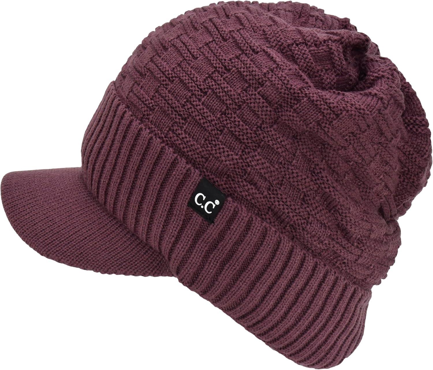 imageCC Beanie Fuzzy Fleece Lining Warm Oversized Chunky Soft Stretchy Ribbed Slouchy Knit Hat with Visor BrimCoco Berry