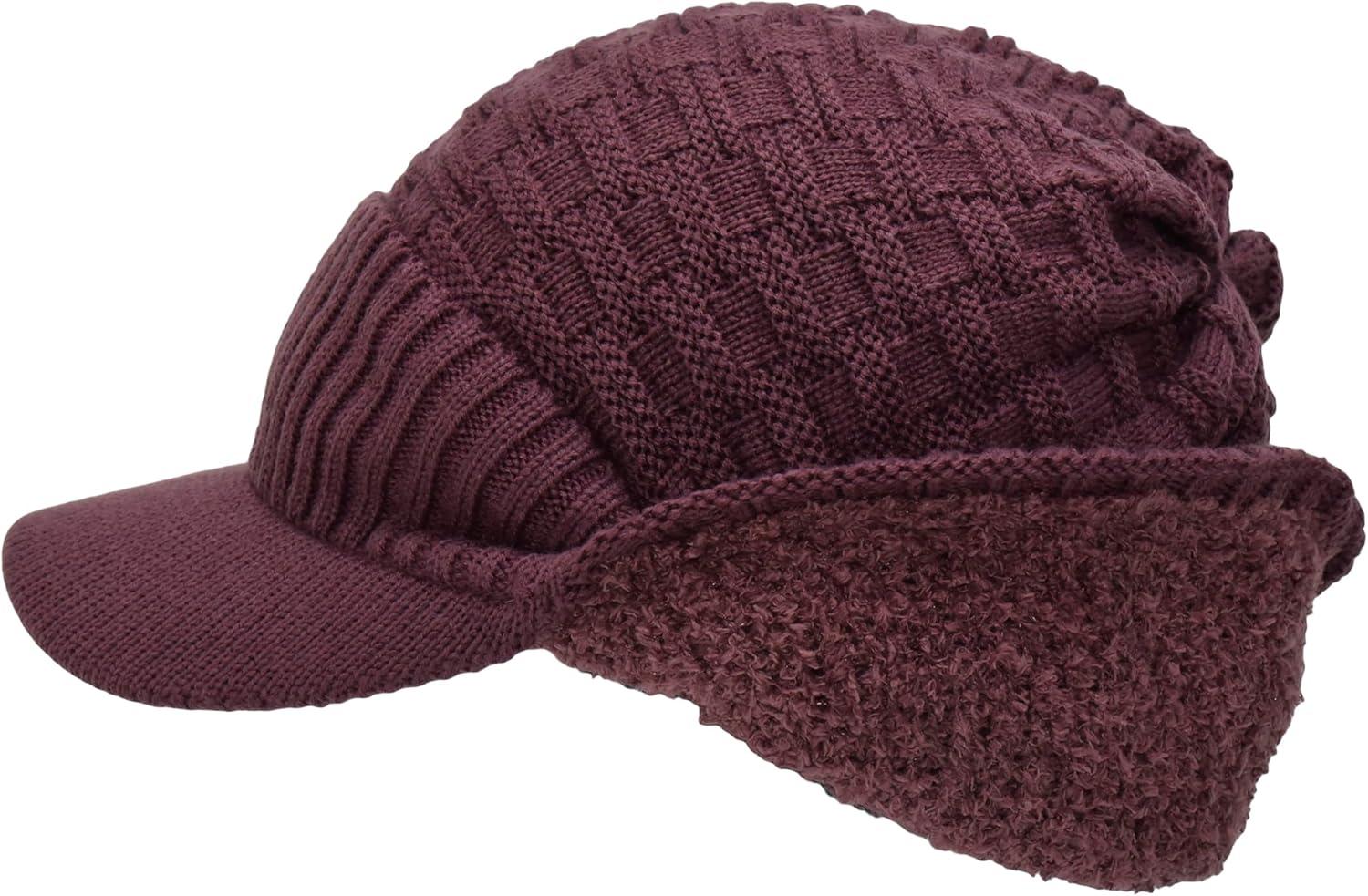 imageCC Beanie Fuzzy Fleece Lining Warm Oversized Chunky Soft Stretchy Ribbed Slouchy Knit Hat with Visor BrimCoco Berry