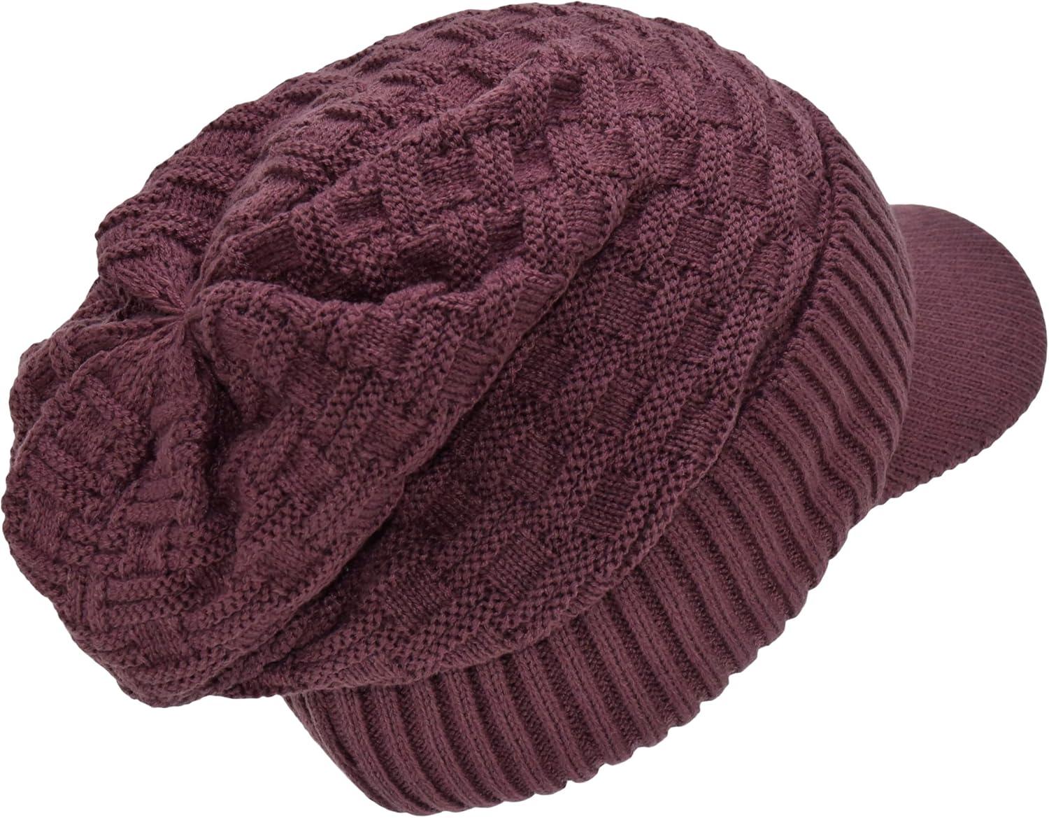 imageCC Beanie Fuzzy Fleece Lining Warm Oversized Chunky Soft Stretchy Ribbed Slouchy Knit Hat with Visor BrimCoco Berry