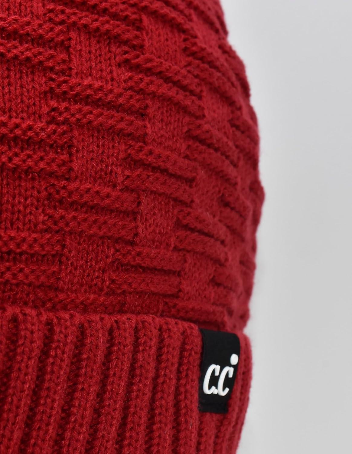 imageCC Beanie Fuzzy Fleece Lining Warm Oversized Chunky Soft Stretchy Ribbed Slouchy Knit Hat with Visor BrimDark Red