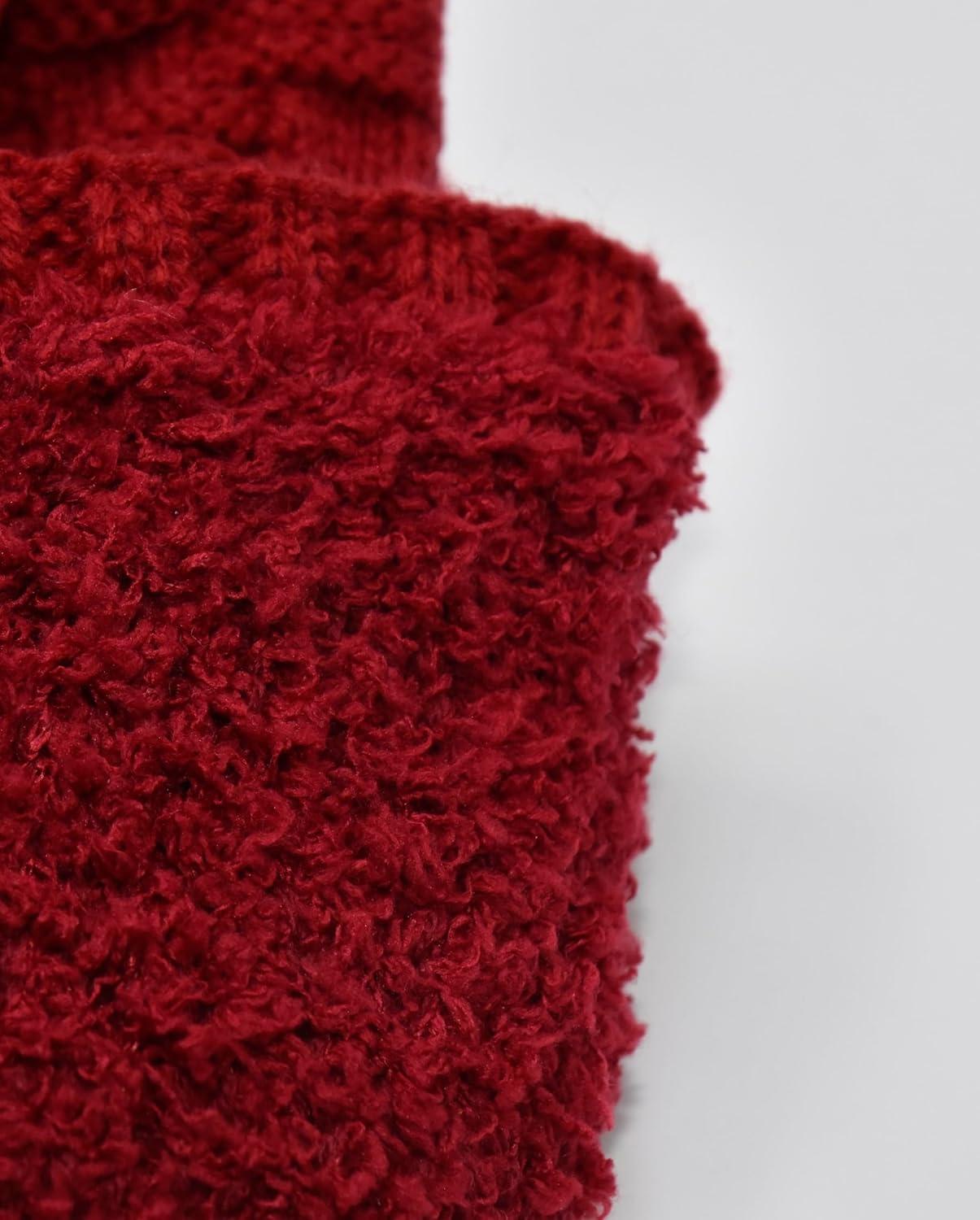 imageCC Beanie Fuzzy Fleece Lining Warm Oversized Chunky Soft Stretchy Ribbed Slouchy Knit Hat with Visor BrimDark Red