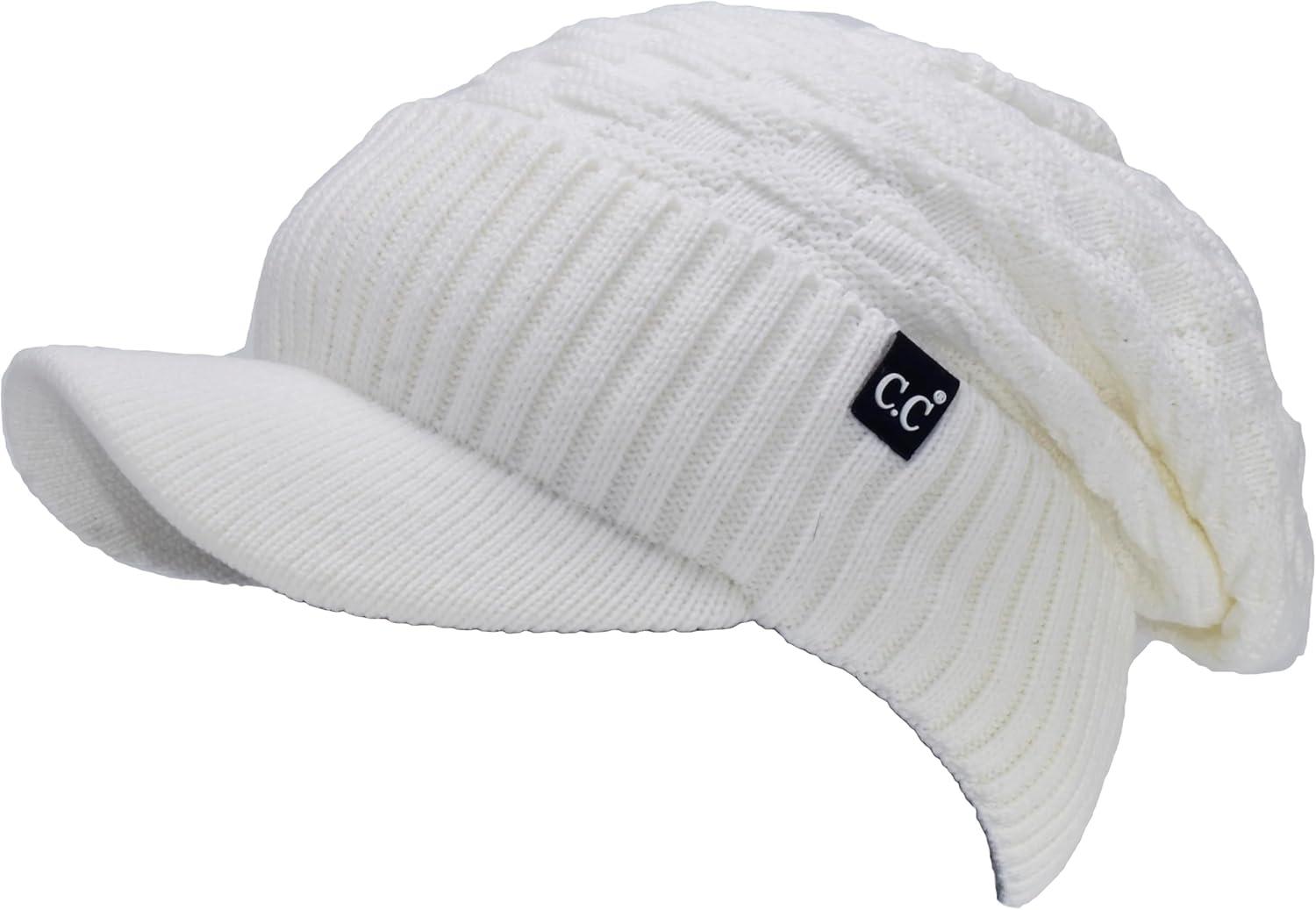 imageCC Beanie Fuzzy Fleece Lining Warm Oversized Chunky Soft Stretchy Ribbed Slouchy Knit Hat with Visor BrimIvory  Off White