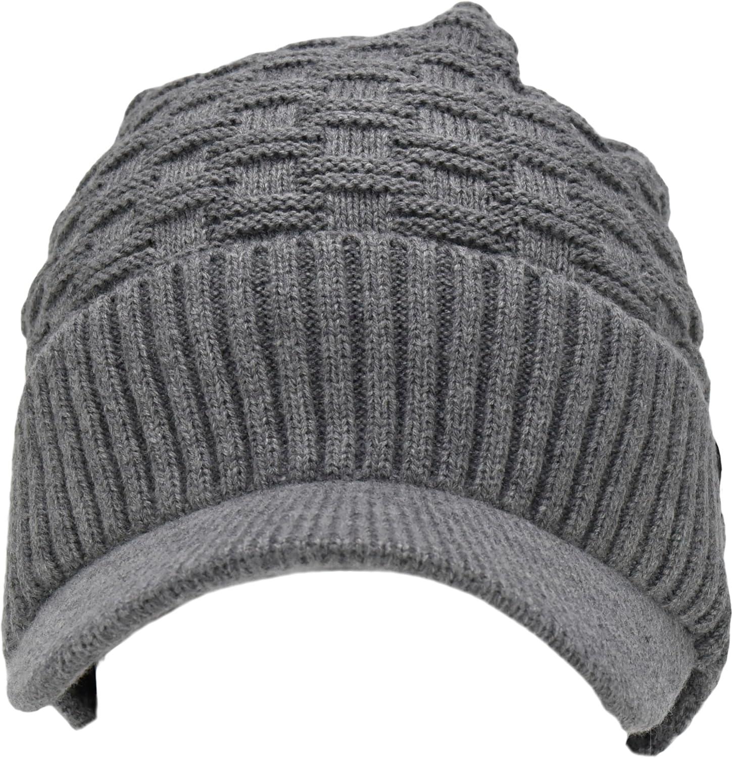 imageCC Beanie Fuzzy Fleece Lining Warm Oversized Chunky Soft Stretchy Ribbed Slouchy Knit Hat with Visor BrimLight Melange Grey