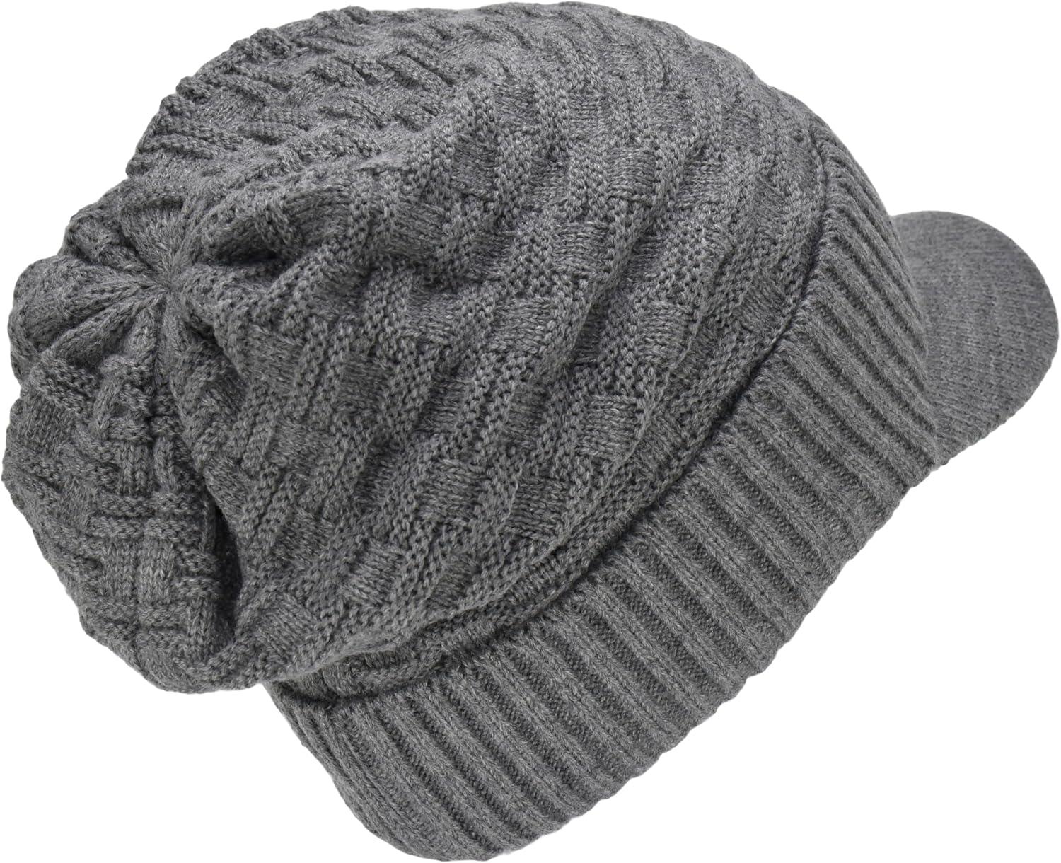 imageCC Beanie Fuzzy Fleece Lining Warm Oversized Chunky Soft Stretchy Ribbed Slouchy Knit Hat with Visor BrimLight Melange Grey