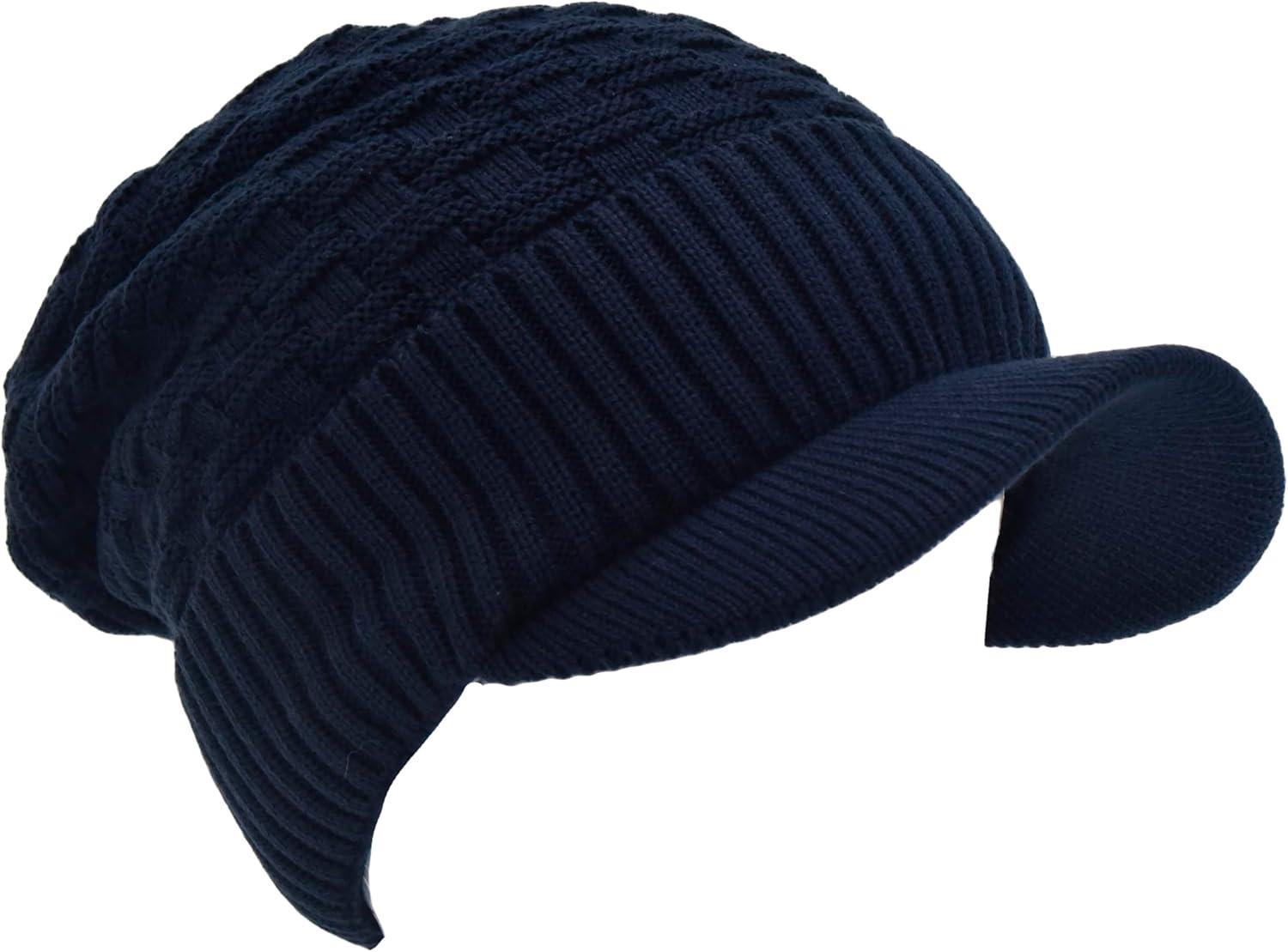 imageCC Beanie Fuzzy Fleece Lining Warm Oversized Chunky Soft Stretchy Ribbed Slouchy Knit Hat with Visor BrimNavy Blue