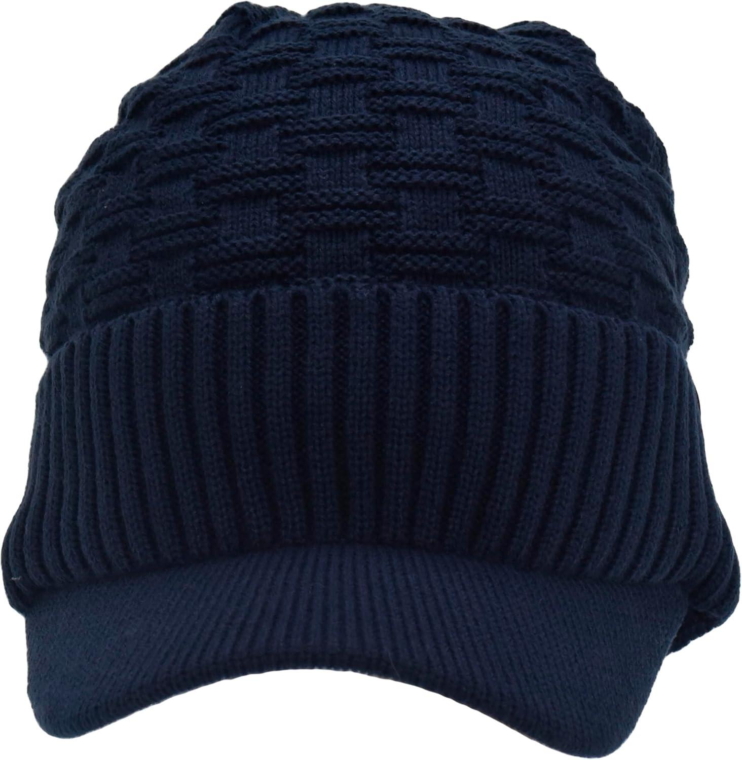 imageCC Beanie Fuzzy Fleece Lining Warm Oversized Chunky Soft Stretchy Ribbed Slouchy Knit Hat with Visor BrimNavy Blue