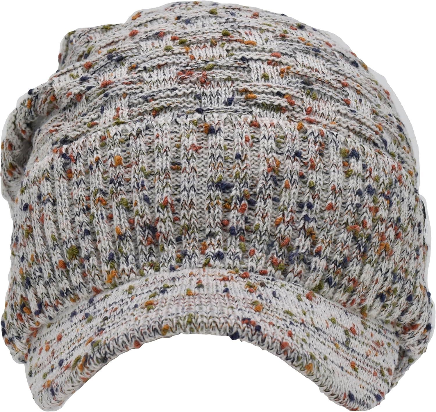 imageCC Beanie Fuzzy Fleece Lining Warm Oversized Chunky Soft Stretchy Ribbed Slouchy Knit Hat with Visor BrimOatmeal