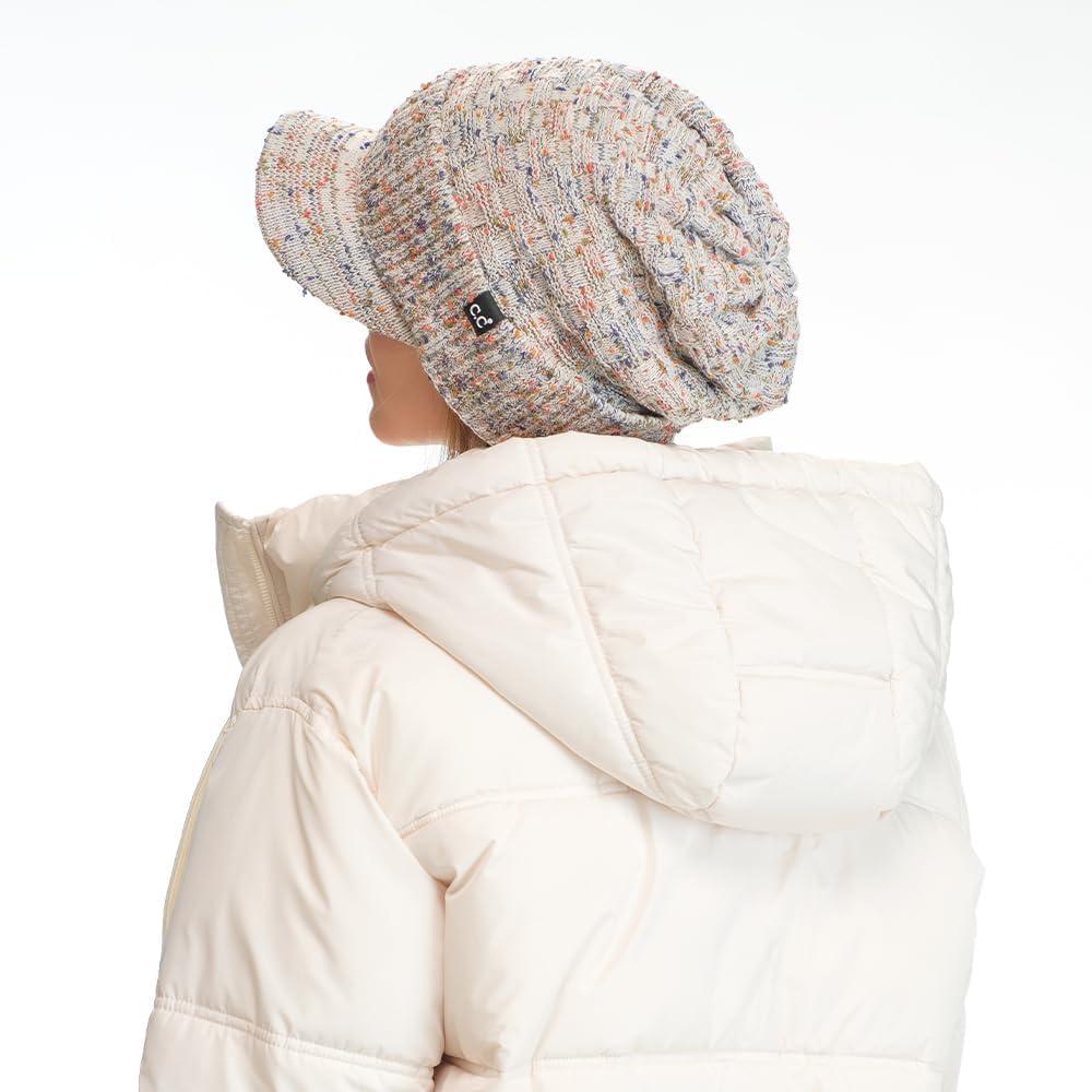 imageCC Beanie Fuzzy Fleece Lining Warm Oversized Chunky Soft Stretchy Ribbed Slouchy Knit Hat with Visor BrimOatmeal