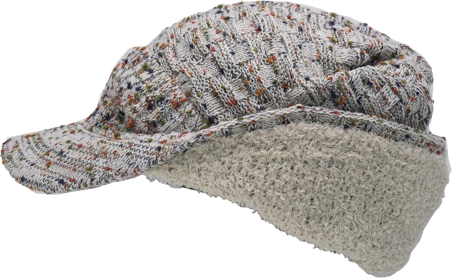 imageCC Beanie Fuzzy Fleece Lining Warm Oversized Chunky Soft Stretchy Ribbed Slouchy Knit Hat with Visor BrimOatmeal
