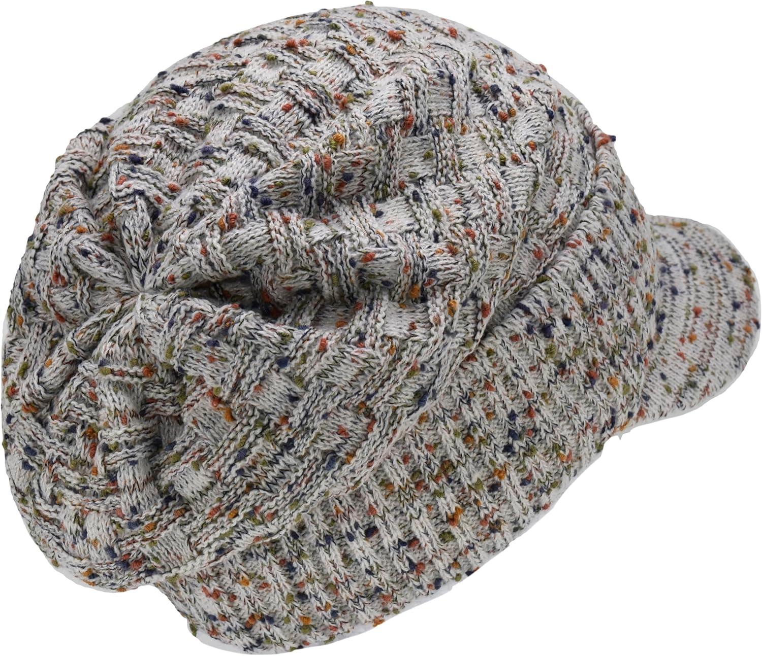 imageCC Beanie Fuzzy Fleece Lining Warm Oversized Chunky Soft Stretchy Ribbed Slouchy Knit Hat with Visor BrimOatmeal