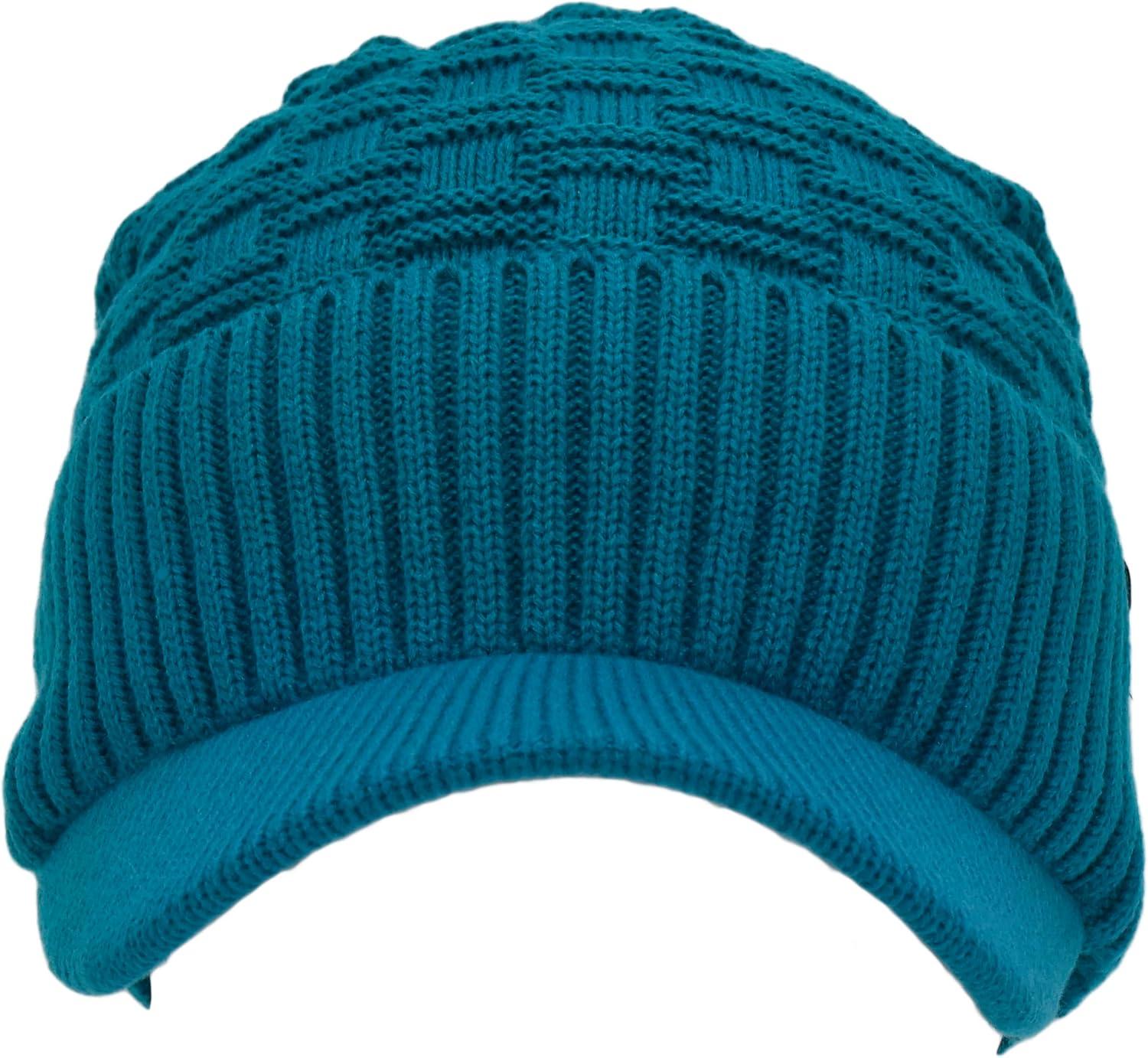 imageCC Beanie Fuzzy Fleece Lining Warm Oversized Chunky Soft Stretchy Ribbed Slouchy Knit Hat with Visor BrimTeal Blue