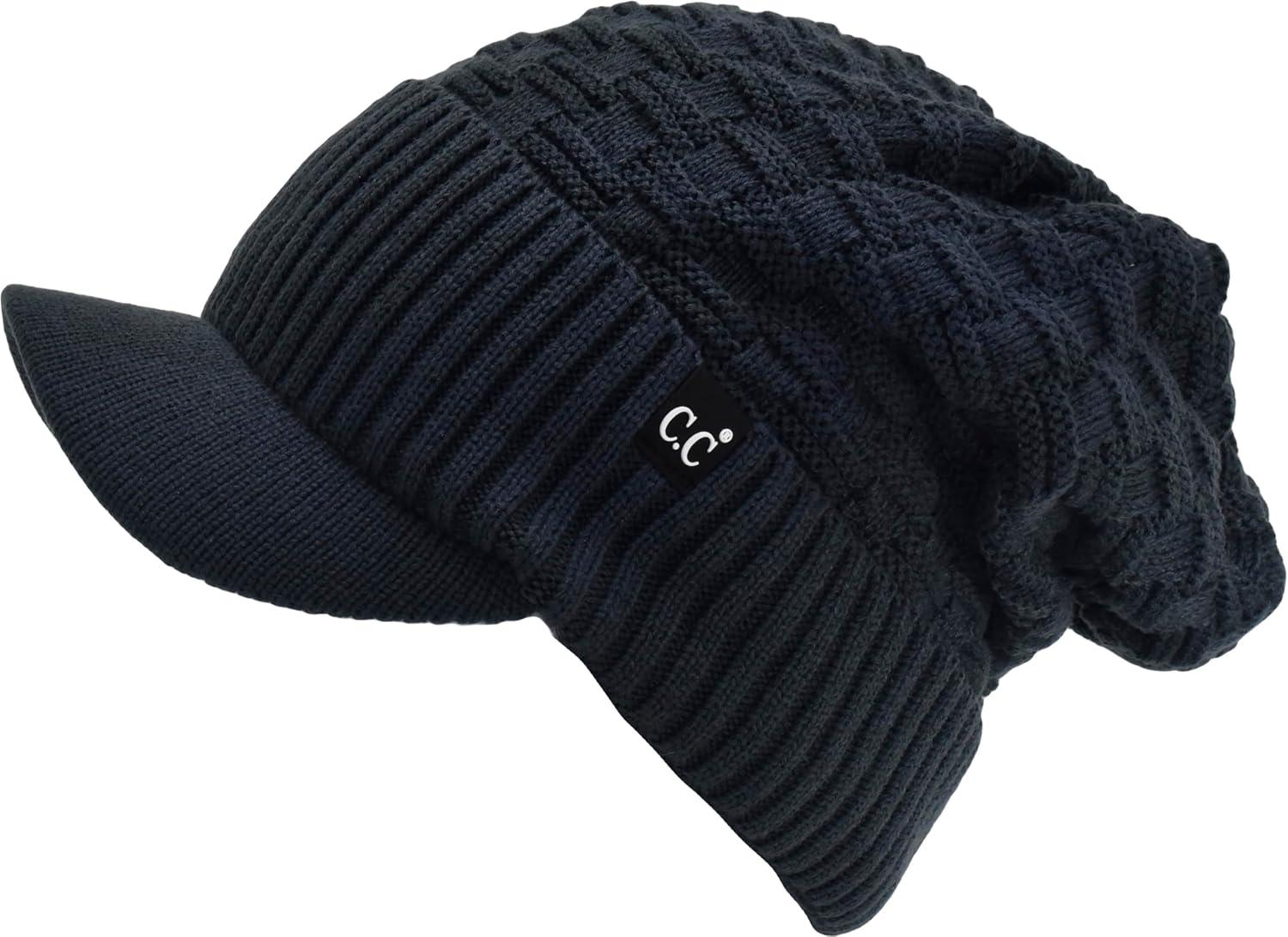 imageCC Beanie Fuzzy Fleece Lining Warm Oversized Chunky Soft Stretchy Ribbed Slouchy Knit Hat with Visor BrimTeal Grey