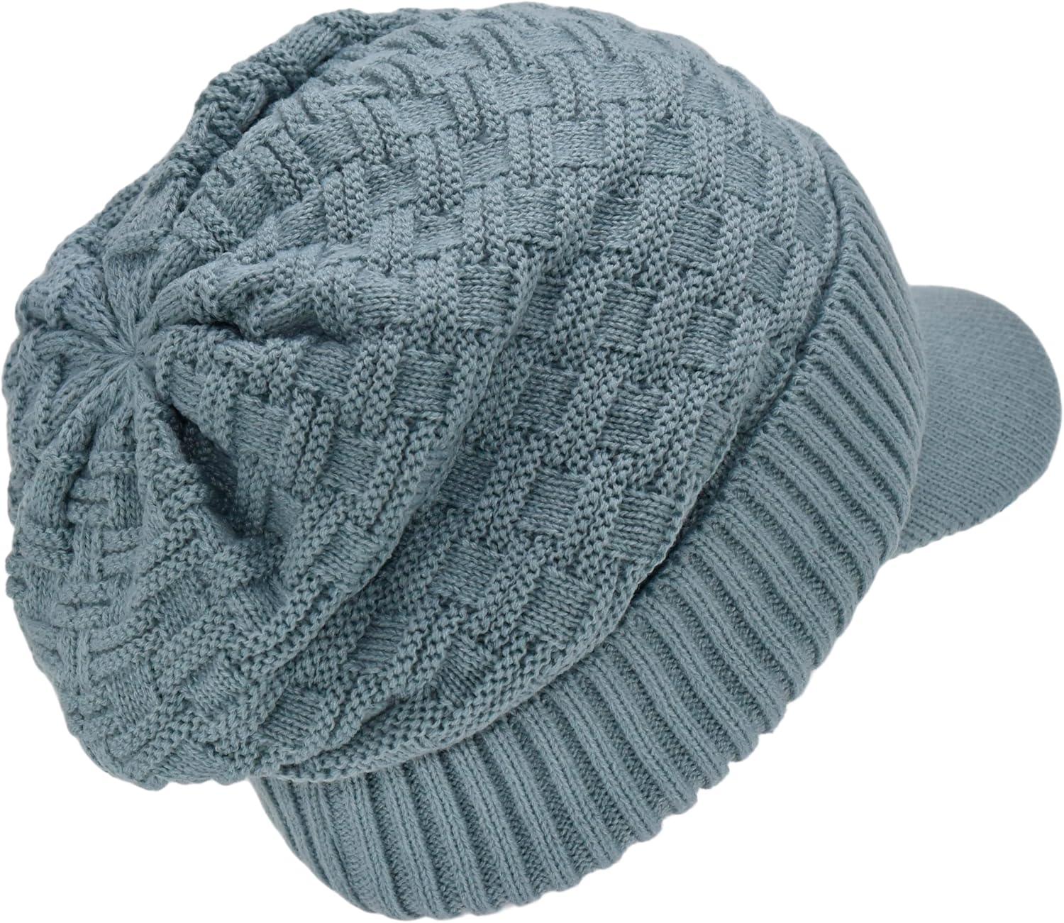 imageCC Beanie Fuzzy Fleece Lining Warm Oversized Chunky Soft Stretchy Ribbed Slouchy Knit Hat with Visor BrimWinter Mint