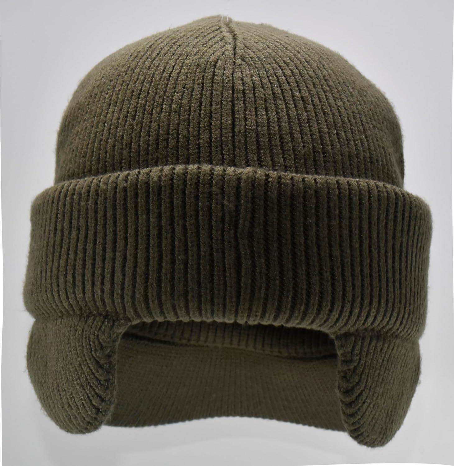 imageCC Beanie Strechy Snug Fit Soft Knit Hat with Visor Brim ampamp Ear Warmer FlapsArmy Green