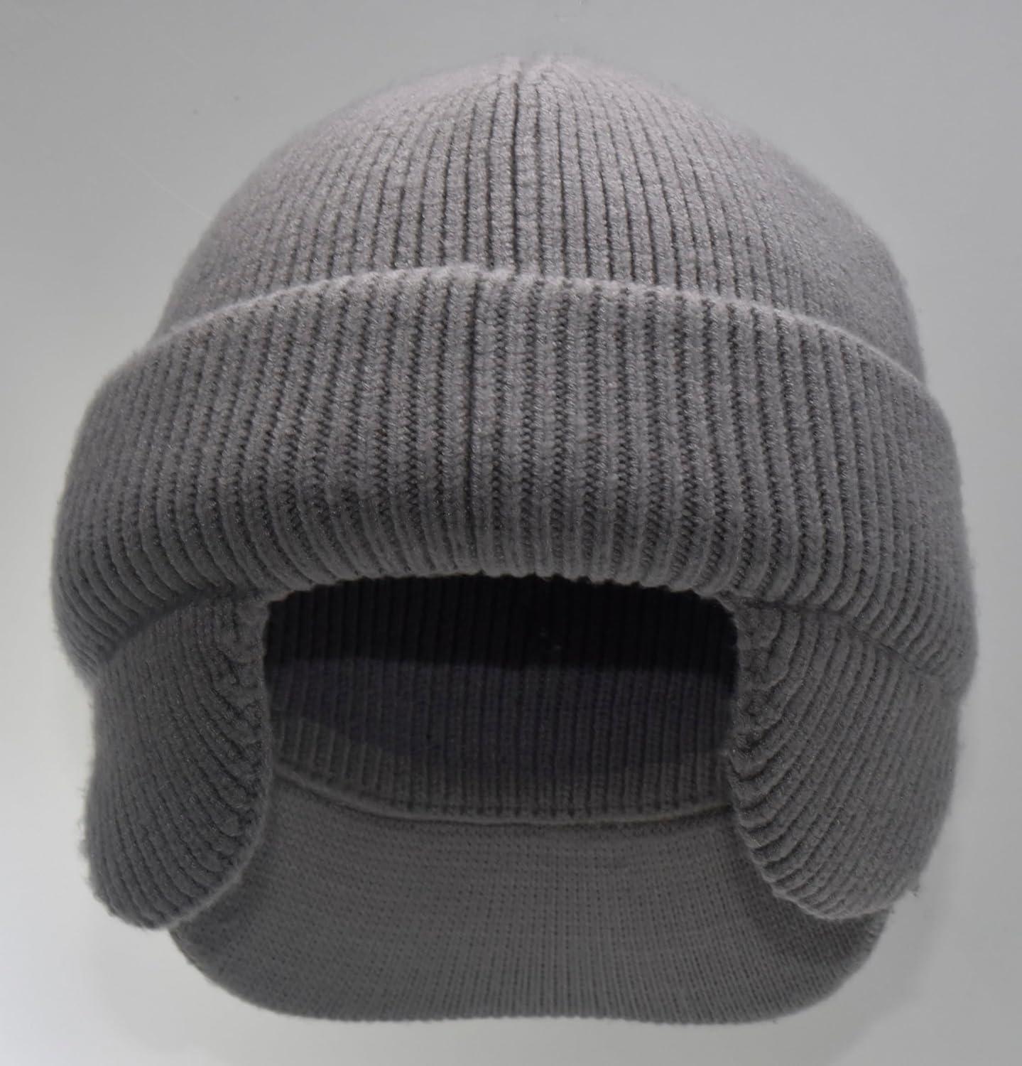 imageCC Beanie Strechy Snug Fit Soft Knit Hat with Visor Brim ampamp Ear Warmer FlapsHeather Grey
