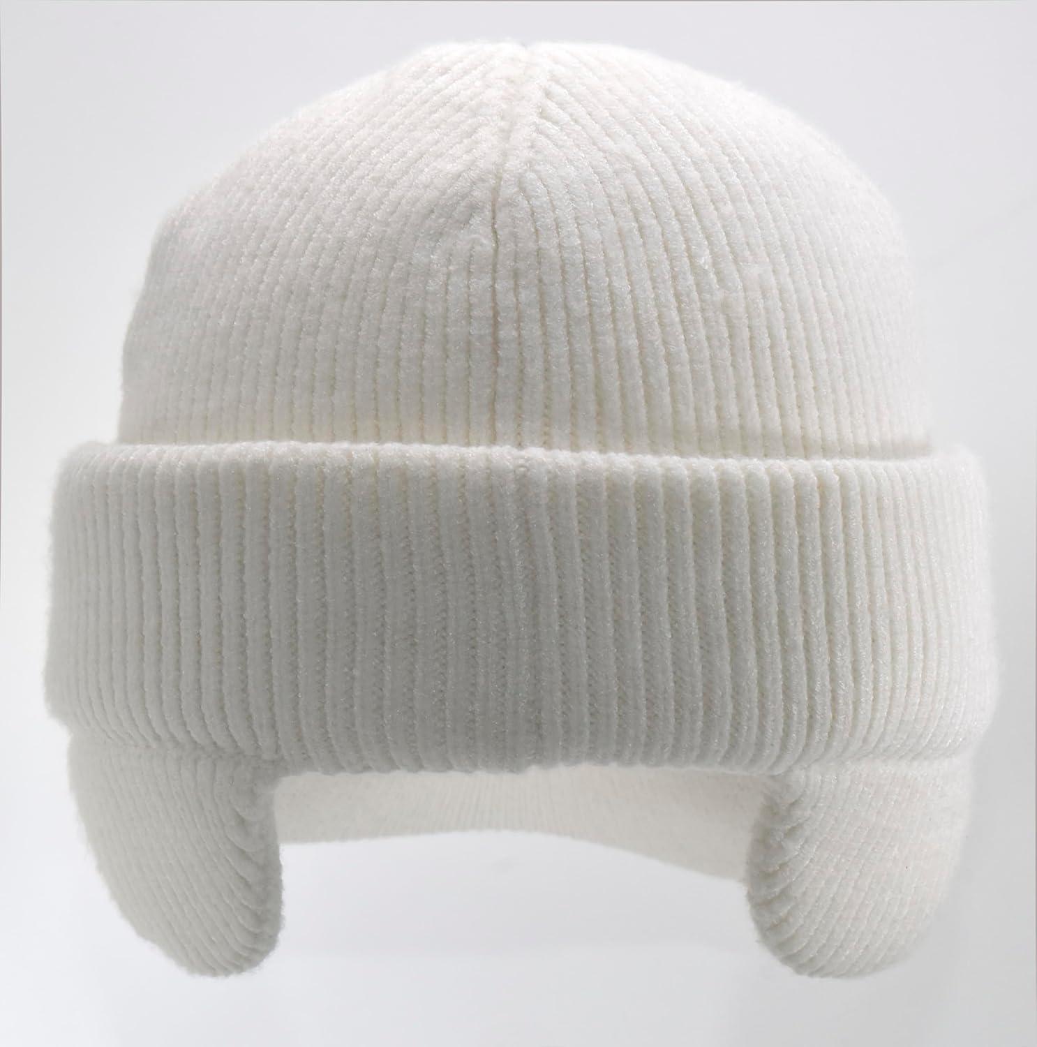 imageCC Beanie Strechy Snug Fit Soft Knit Hat with Visor Brim ampamp Ear Warmer FlapsIvory  Off White