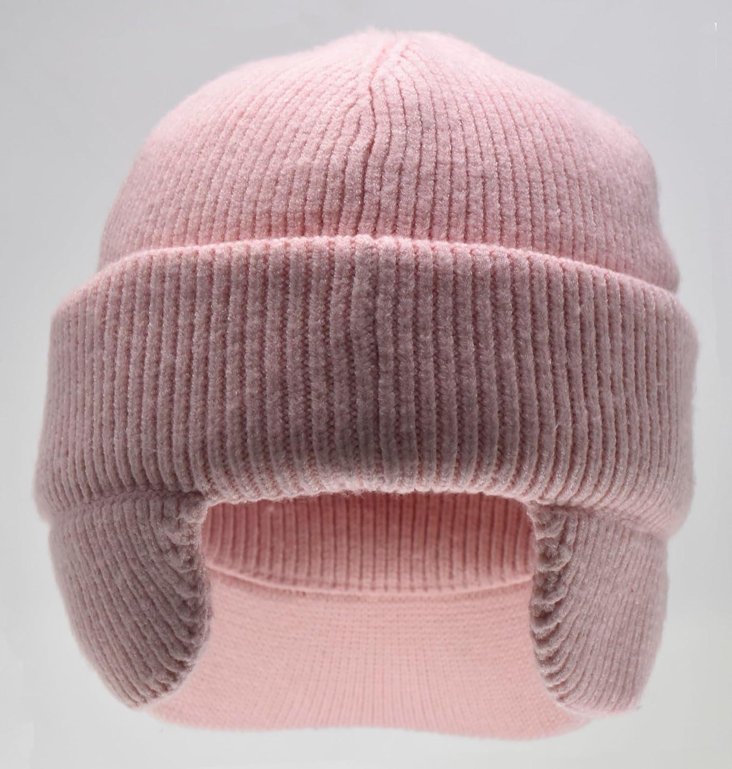 imageCC Beanie Strechy Snug Fit Soft Knit Hat with Visor Brim ampamp Ear Warmer FlapsLight Pink