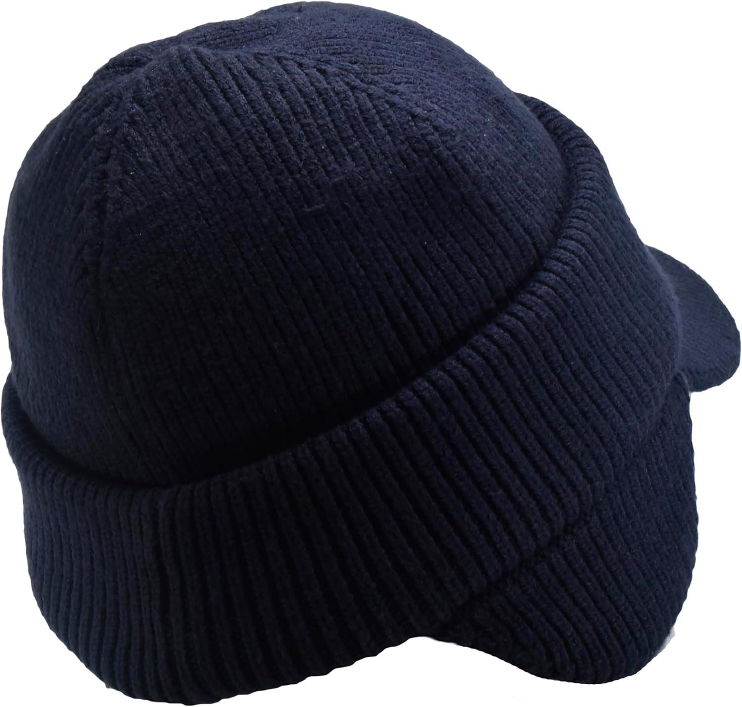 imageCC Beanie Strechy Snug Fit Soft Knit Hat with Visor Brim ampamp Ear Warmer FlapsNavy Blue