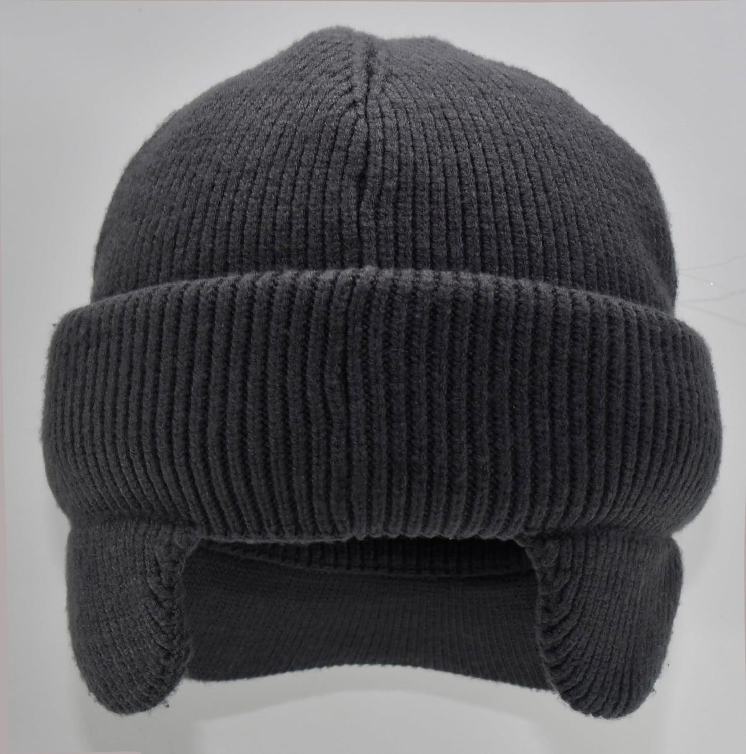 imageCC Beanie Strechy Snug Fit Soft Knit Hat with Visor Brim ampamp Ear Warmer FlapsSlate Grey