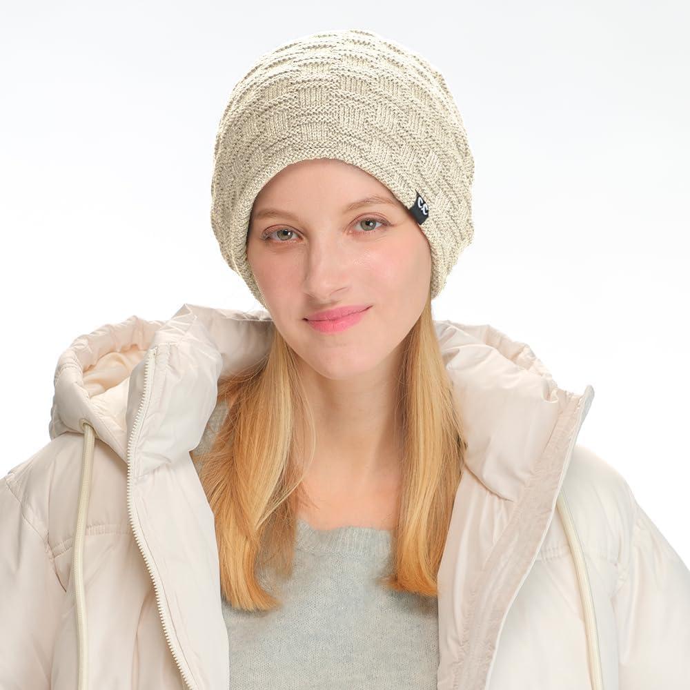 imageCC Beanie Thick Fuzzy Fleece Lined Knit BeanieBeige
