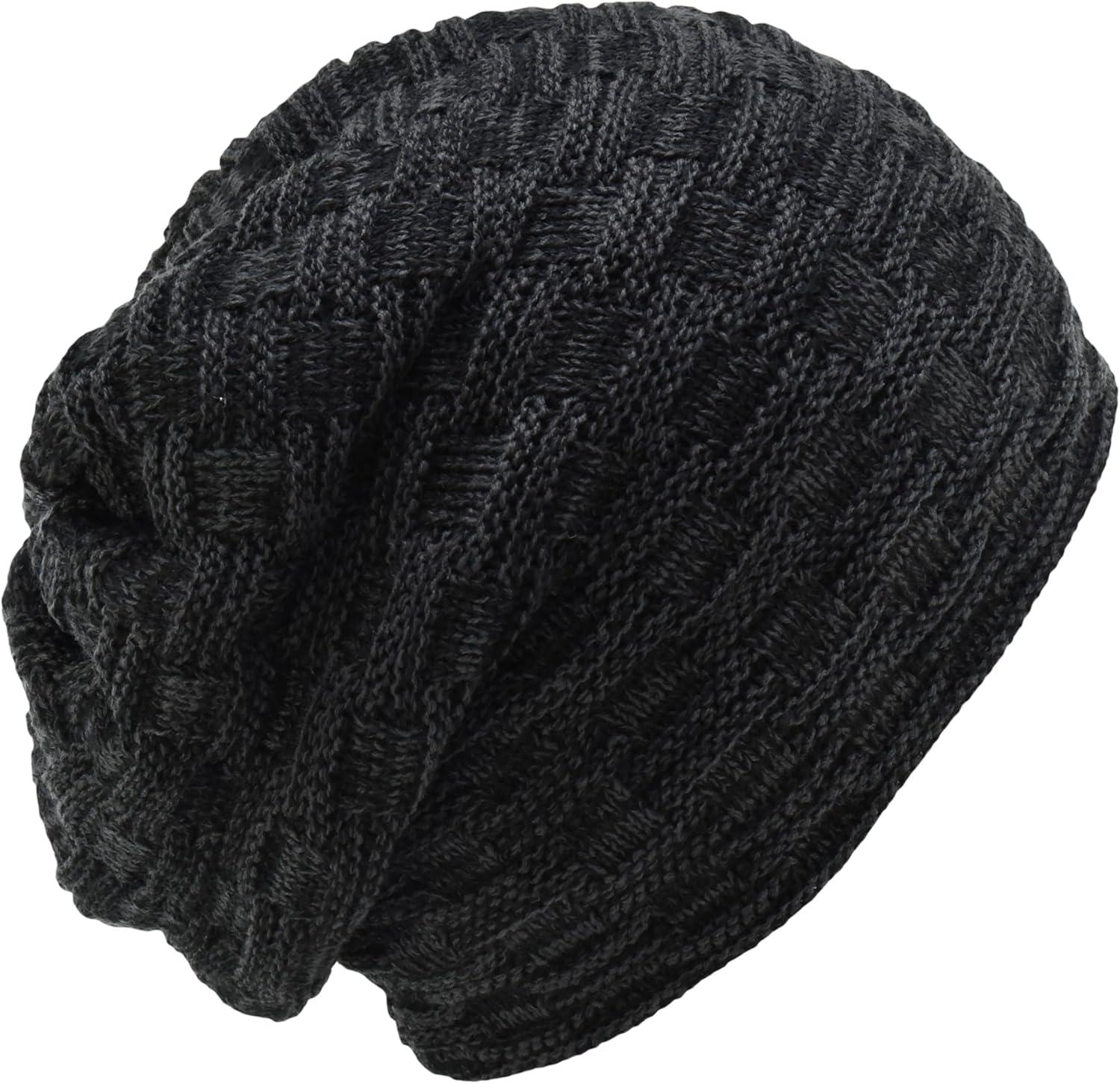 imageCC Beanie Thick Fuzzy Fleece Lined Knit BeanieBlack  Charcoal Mix