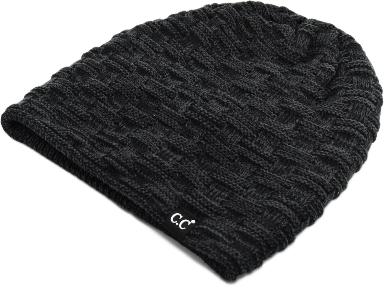 imageCC Beanie Thick Fuzzy Fleece Lined Knit BeanieBlack  Charcoal Mix