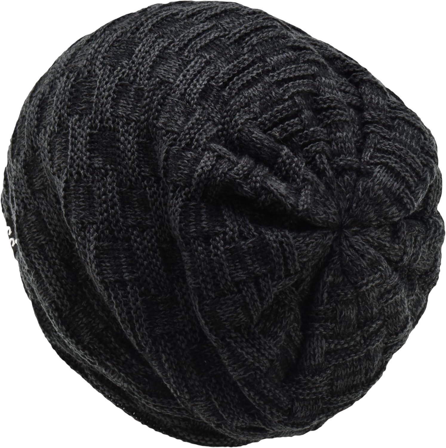 imageCC Beanie Thick Fuzzy Fleece Lined Knit BeanieBlack  Charcoal Mix