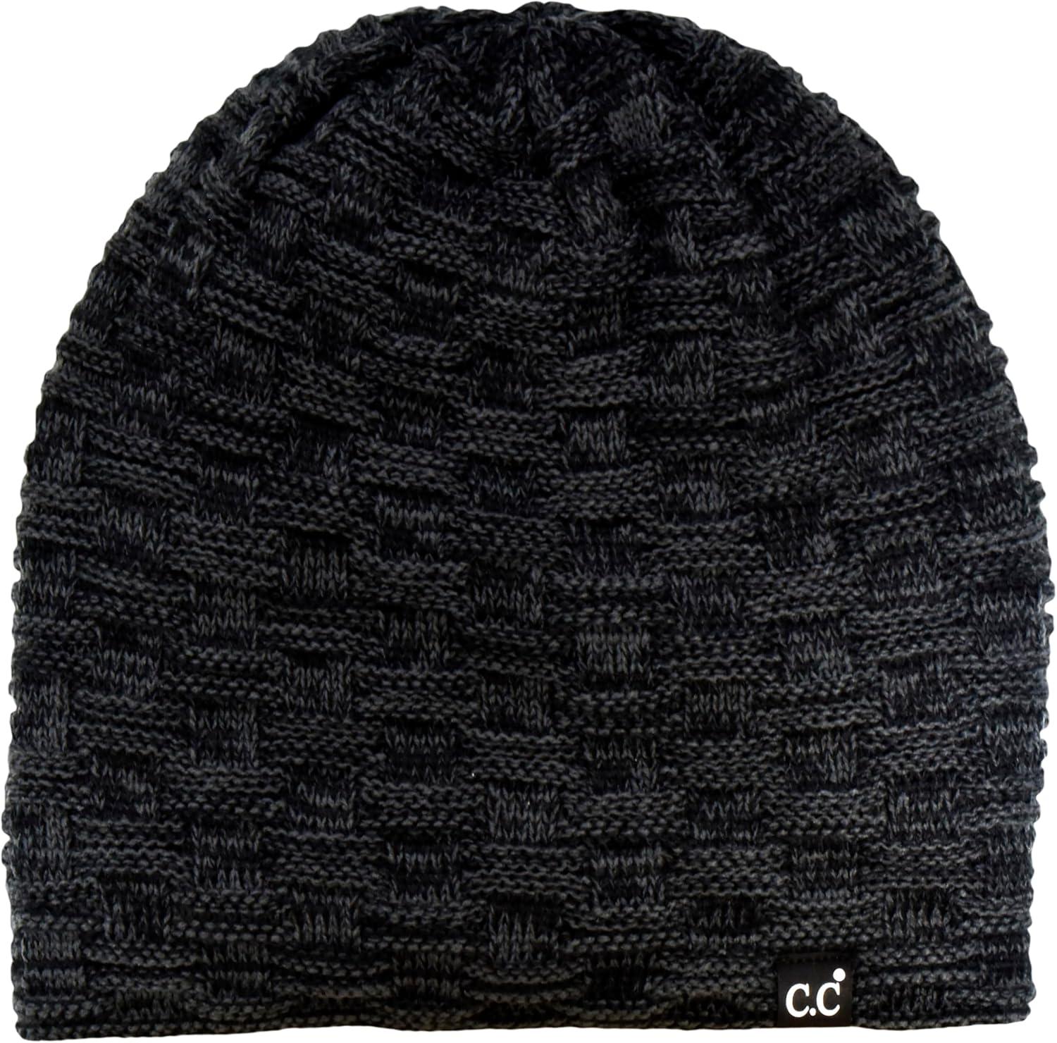 imageCC Beanie Thick Fuzzy Fleece Lined Knit BeanieBlack  Charcoal Mix