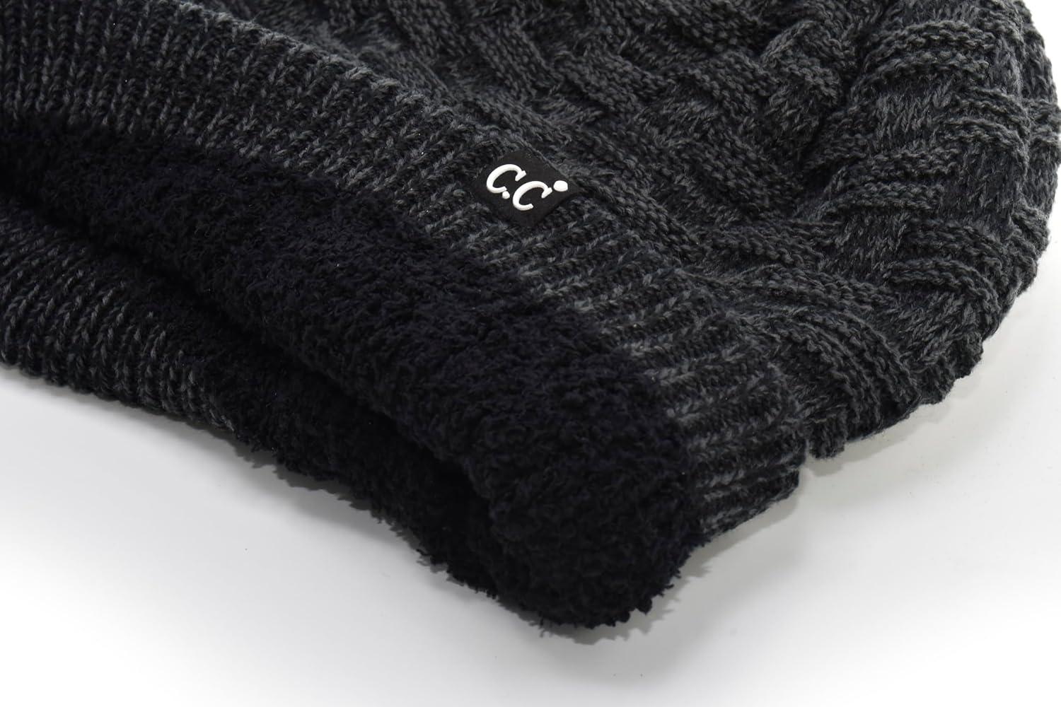 imageCC Beanie Thick Fuzzy Fleece Lined Knit BeanieBlack  Charcoal Mix
