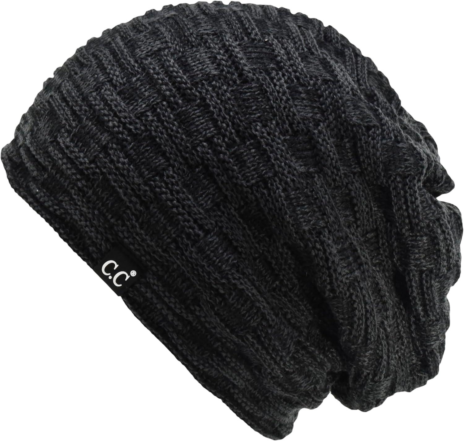 imageCC Beanie Thick Fuzzy Fleece Lined Knit BeanieBlack  Charcoal Mix