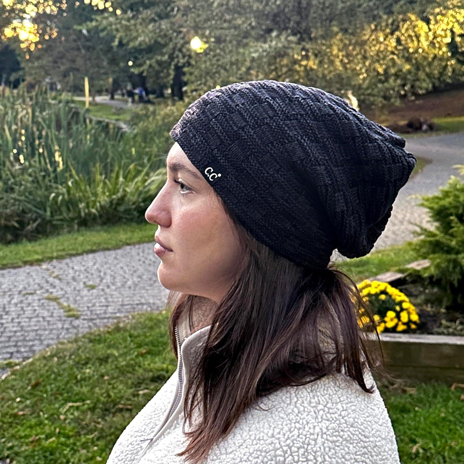 imageCC Beanie Thick Fuzzy Fleece Lined Knit BeanieBlack  Charcoal Mix