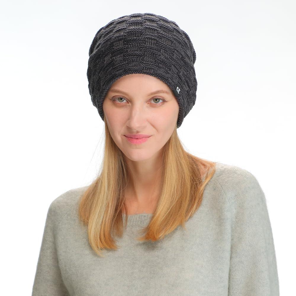 imageCC Beanie Thick Fuzzy Fleece Lined Knit BeanieBlack  Charcoal Mix
