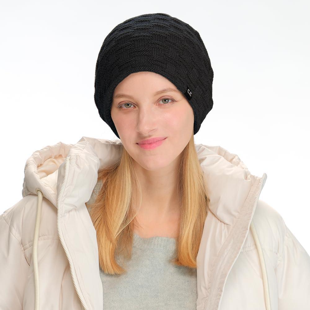 imageCC Beanie Thick Fuzzy Fleece Lined Knit BeanieBlack