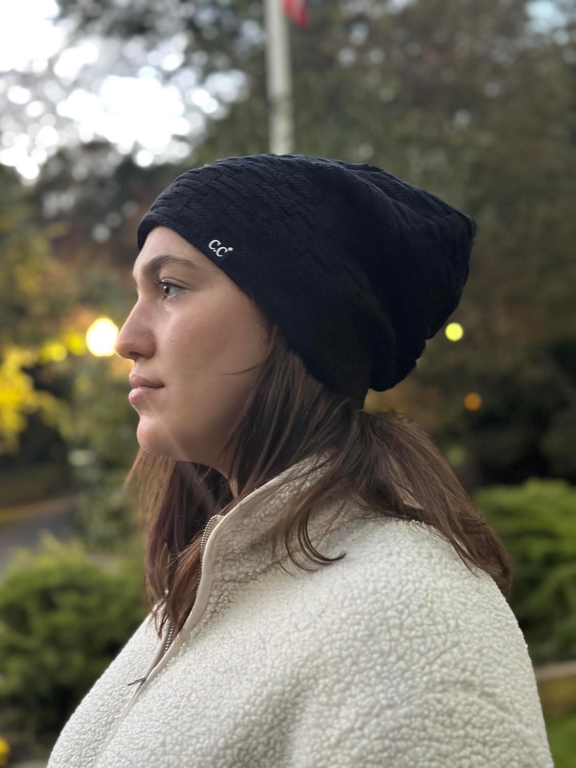 imageCC Beanie Thick Fuzzy Fleece Lined Knit BeanieBlack