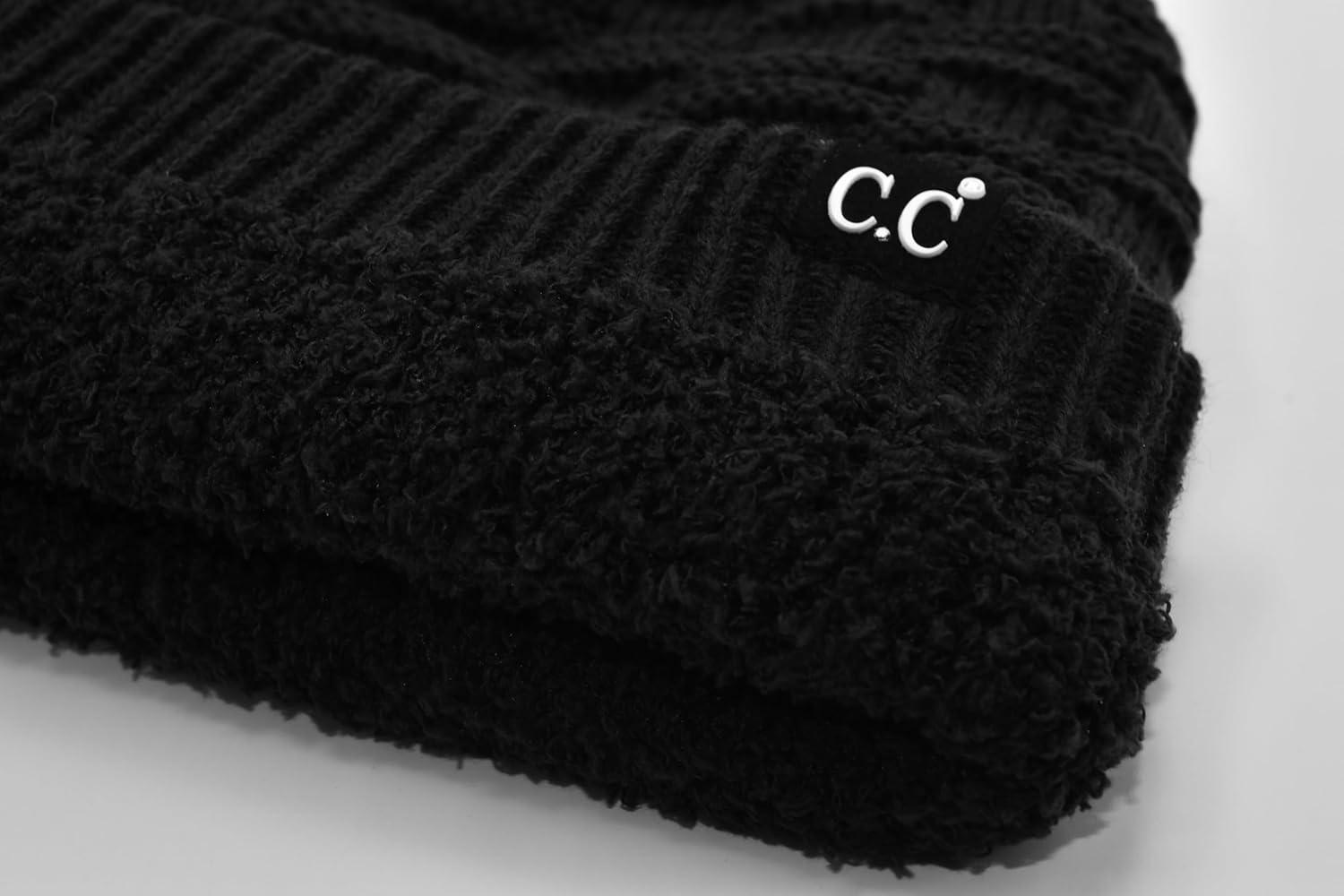 imageCC Beanie Thick Fuzzy Fleece Lined Knit BeanieBlack