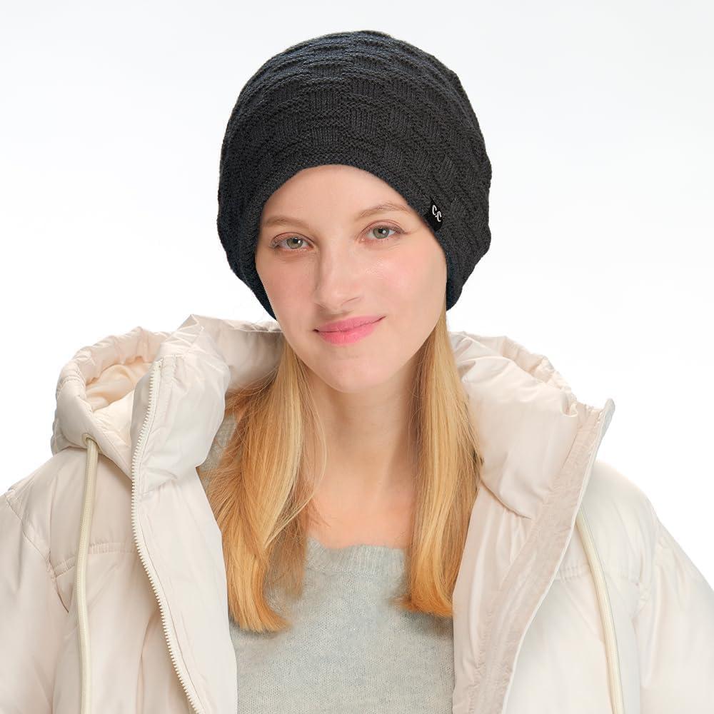 imageCC Beanie Thick Fuzzy Fleece Lined Knit BeanieCharcoal Grey