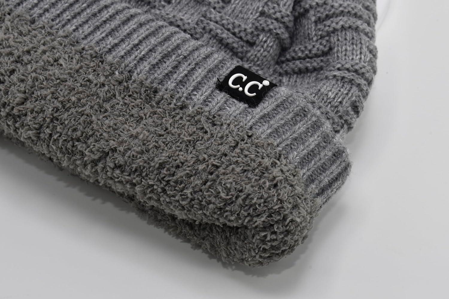 imageCC Beanie Thick Fuzzy Fleece Lined Knit BeanieLight Melange Grey