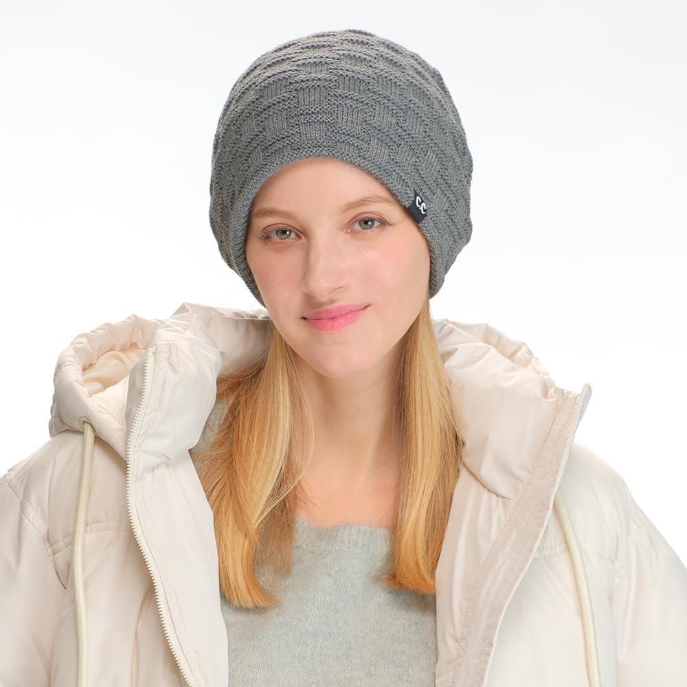imageCC Beanie Thick Fuzzy Fleece Lined Knit BeanieLight Melange Grey