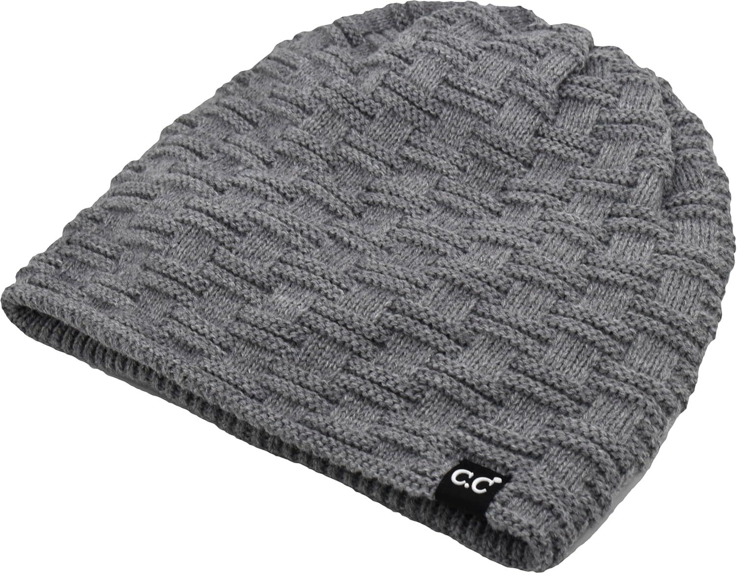 imageCC Beanie Thick Fuzzy Fleece Lined Knit BeanieLight Melange Grey