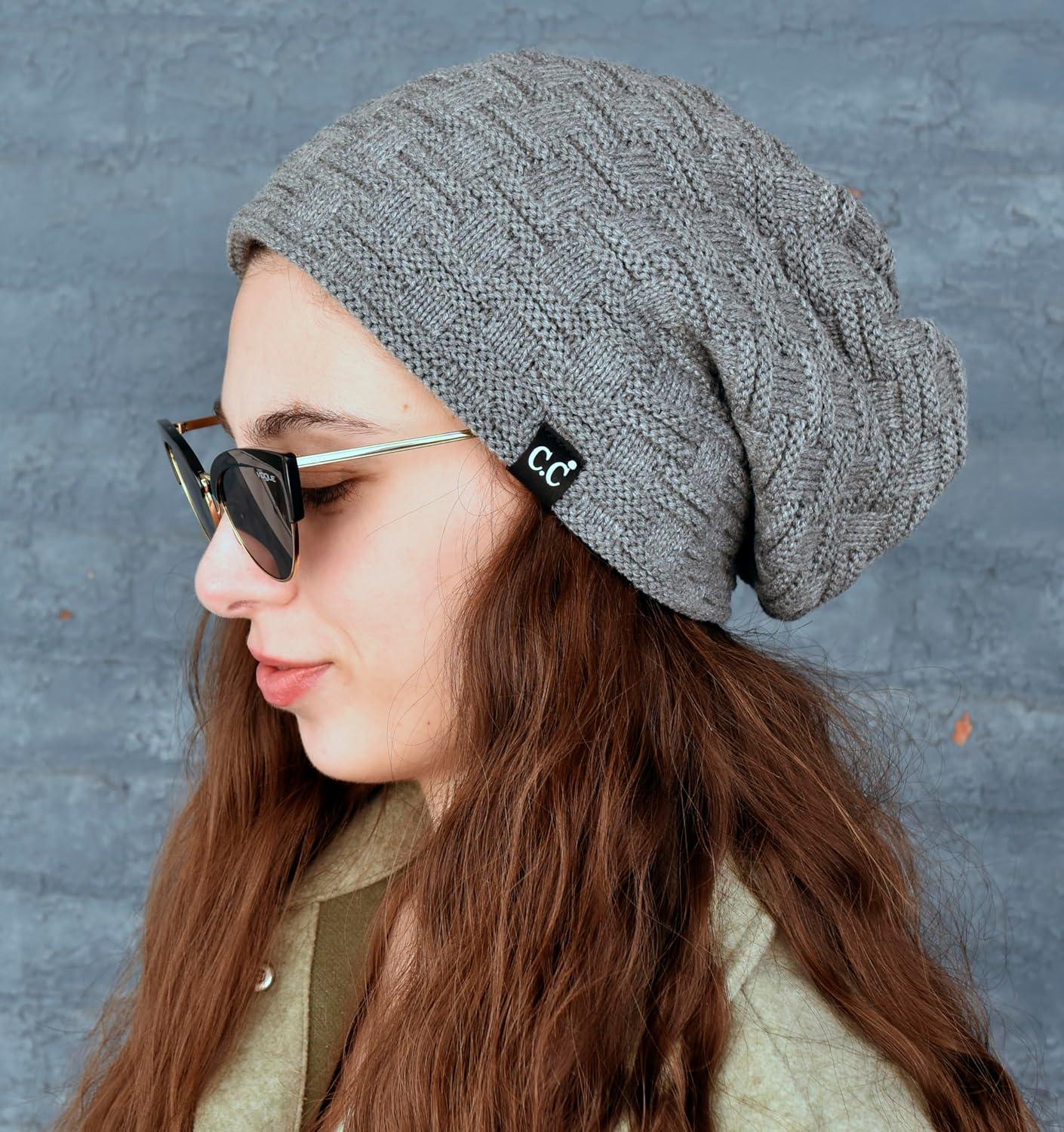 imageCC Beanie Thick Fuzzy Fleece Lined Knit BeanieLight Melange Grey