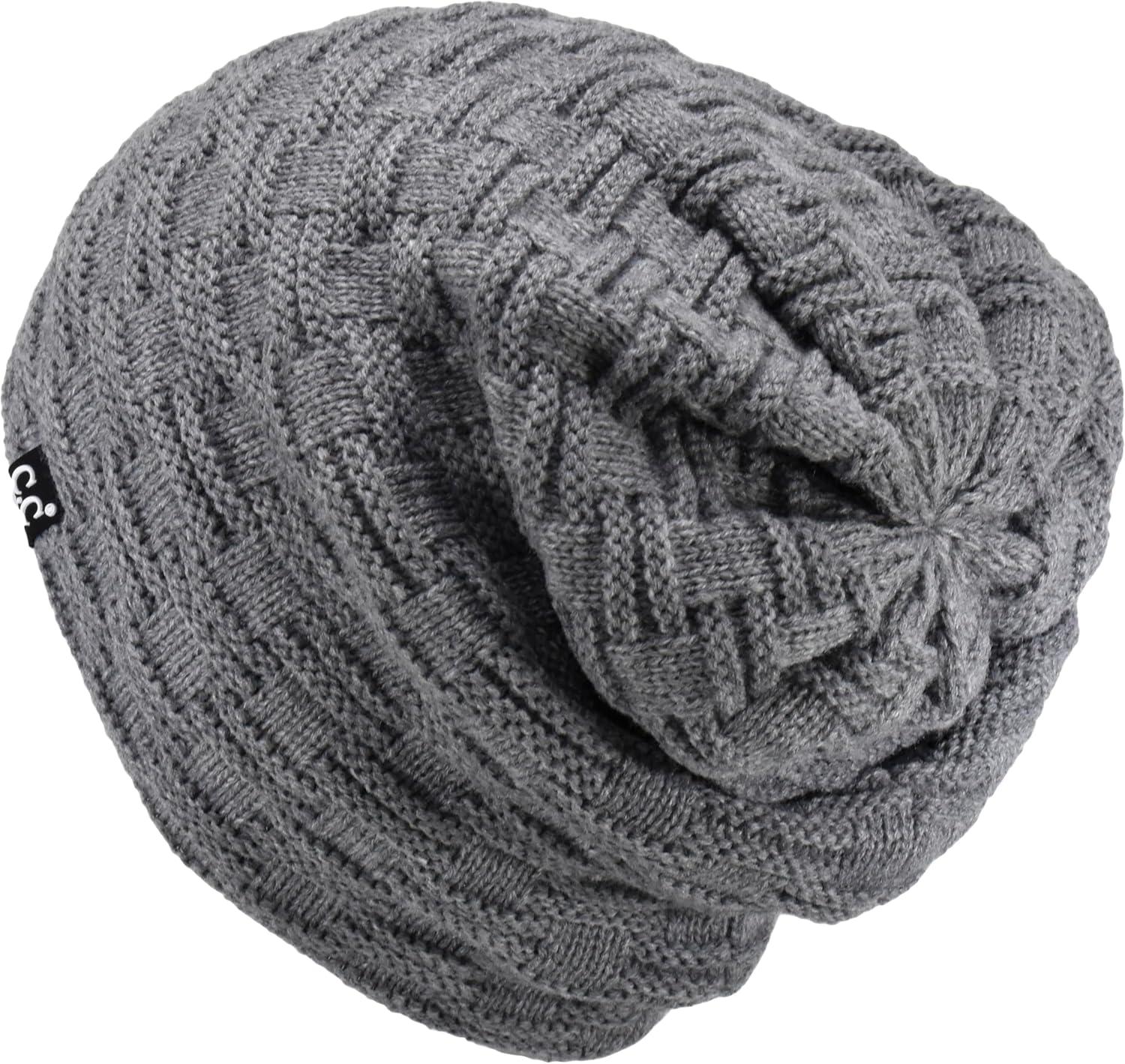 imageCC Beanie Thick Fuzzy Fleece Lined Knit BeanieLight Melange Grey