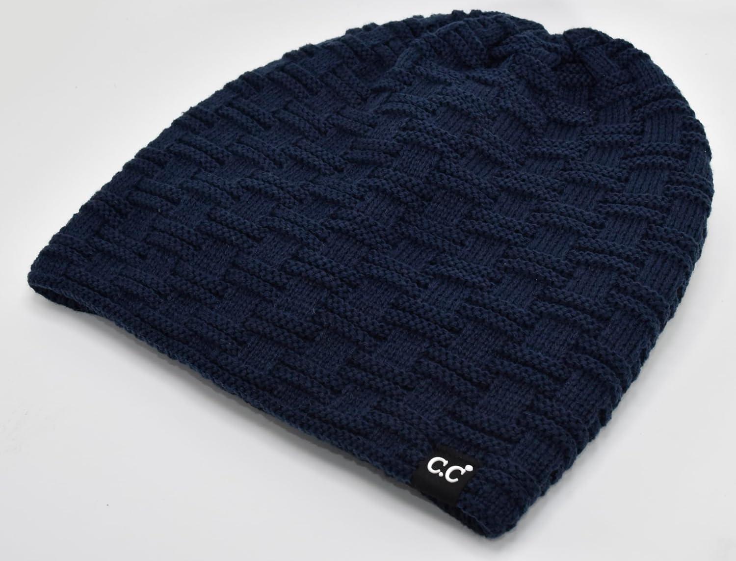 imageCC Beanie Thick Fuzzy Fleece Lined Knit BeanieNavy Blue