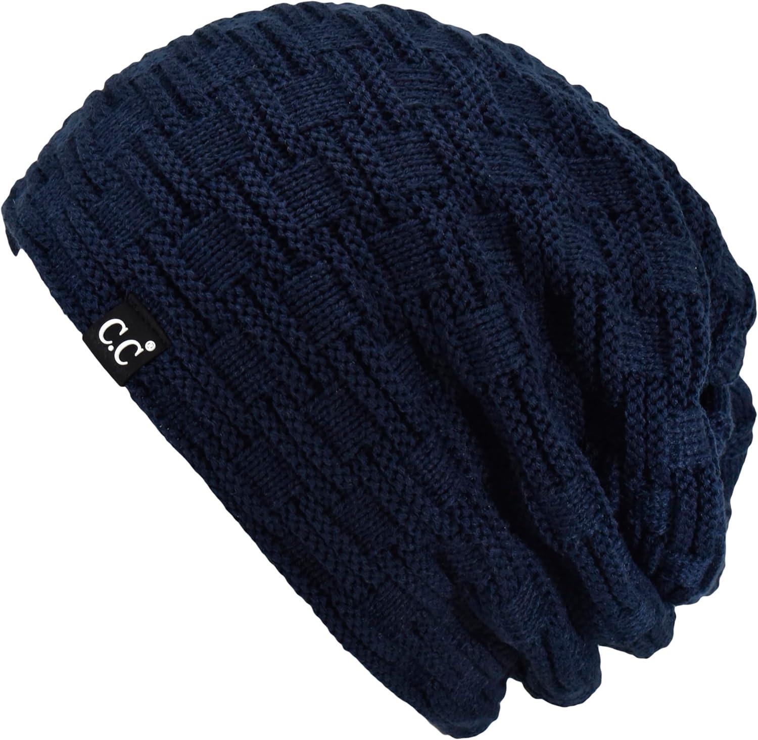 imageCC Beanie Thick Fuzzy Fleece Lined Knit BeanieNavy Blue