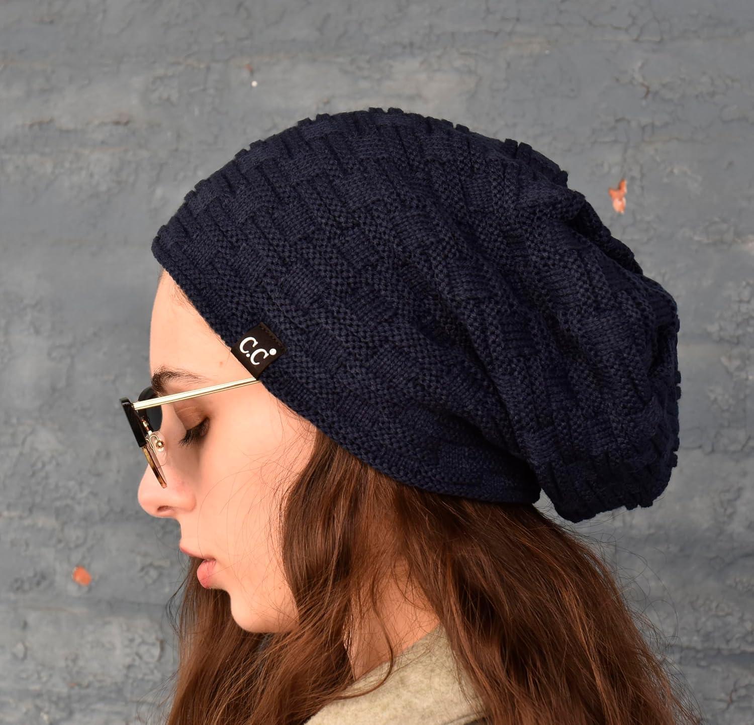 imageCC Beanie Thick Fuzzy Fleece Lined Knit BeanieNavy Blue