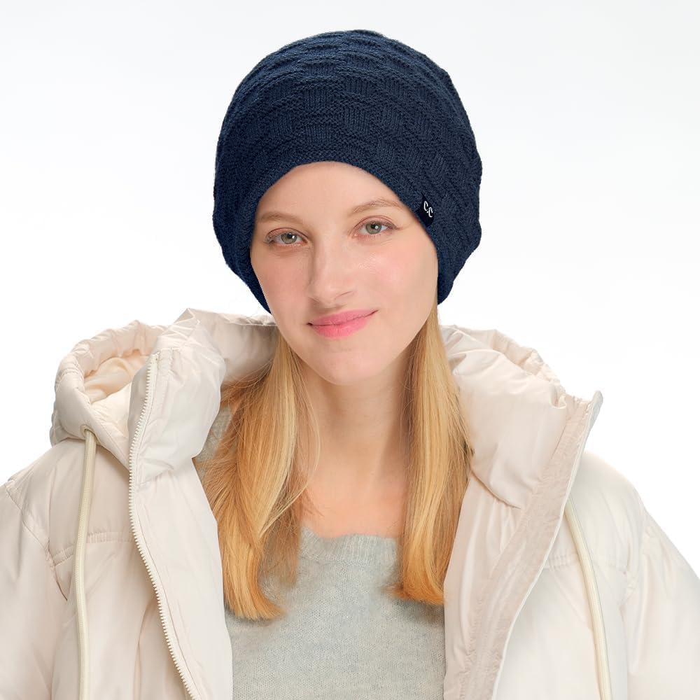 imageCC Beanie Thick Fuzzy Fleece Lined Knit BeanieNavy Blue